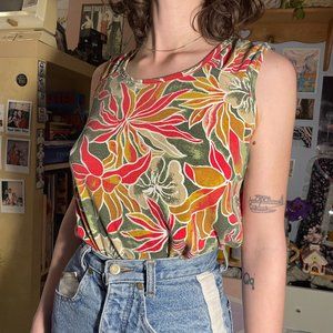 Cotton 90s Braemar Tropical Print Tank Top!